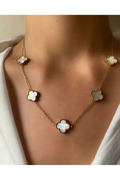 Accessories Model Gold Colored Steel White Necklace