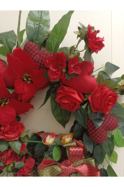 GÜLHOBY Kapı Süsü Kırmızı Gül Atatürk Çiçeği Çiçekli Yapay Kuş Duvar Dekorasyon Konsol Üstü Dekorasyon