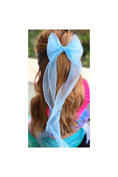 Queen Nelly Blue Organza Trend - Cataramă cu fundă cu coadă lungă și clemă metalică