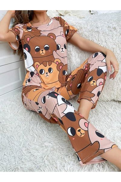 Cesur Women's Short Sleeve Trousers Pajama Set Bigbearkahve