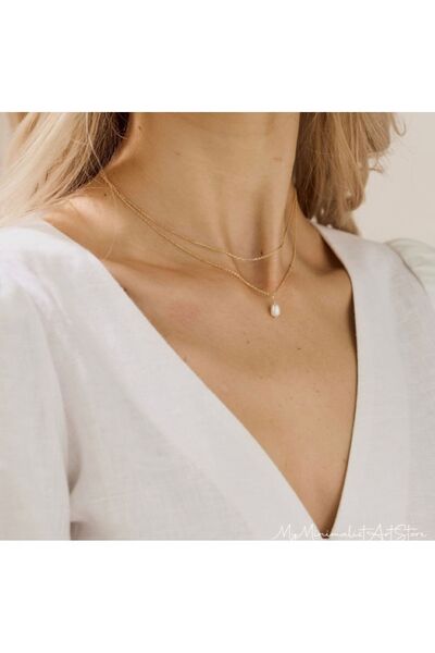 dalyatelıer Çift Zincirli Gerçek İnci Kolye
