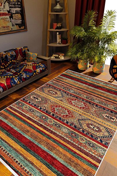 10 Post Online Kilim Desenli Otantik Eskitme Kahverengi Kaydırmaz Kesme Yıkan...