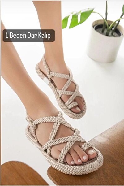 Pinkada صندل حبل بيج للجنسين - يوصى بشراء مقاس أكبر بدرجة واحدة
