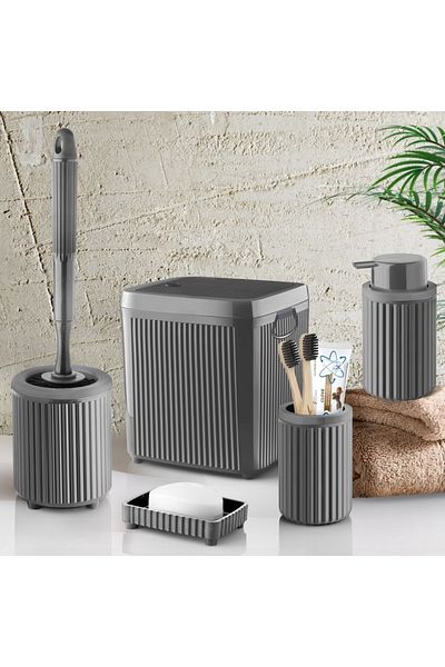 Kavi Entegre Plastik Luxury 5 Piece Silicone WC Brushed Bathroom Set