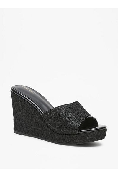 Flora Bella by Shoexpress Flora Bella Textured Slip-On Sandals with Wedge Heels