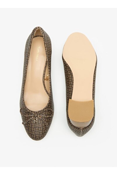 Flora Bella by Shoexpress Flora Bella Monogram Print Slip On Shoes with Block Heels and Bow Accent