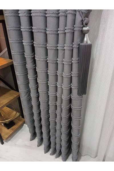 Vinaldi Monchester 375452 -771 Gray Linen Backdrop Curtain Single Wing Frequent Piles