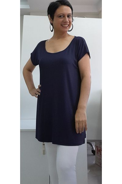 Mertcan Butik Navy Blue Light Viscose Combed Cotton - Bat Sleeve T-Shirt, Size Coming with All