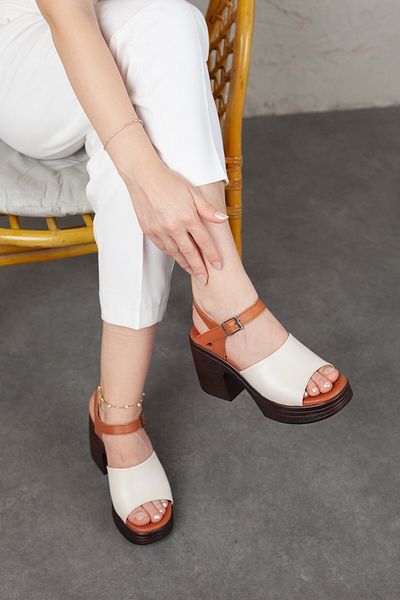 Adım Adım Genuine Leather Silvana - Women's Thick Heel Sandals
