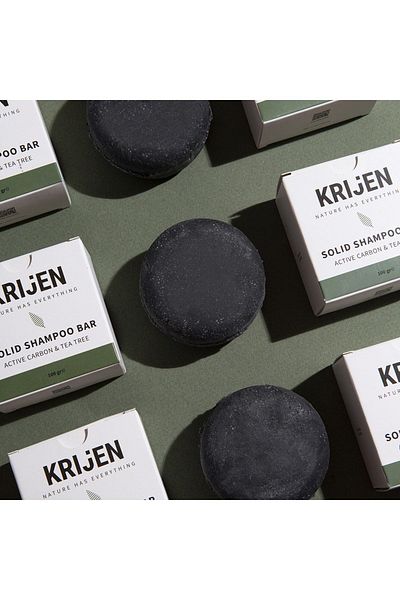 Krijen Activated Carbon & Tea Tree Solid Shampoo |   Oily Hair - Herbal Keratin & Vitamin E & Panthenol