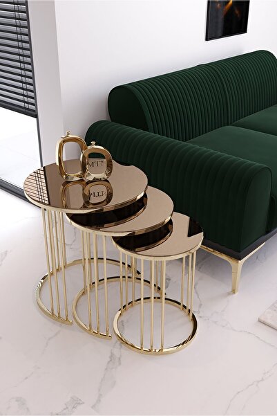 Nies Aksesuar Elzey 3'Lü Zigon Sehpa Gold Ayak Bronz Ayak