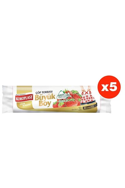 Koroplast Extra Strong Strawberry Drawstring Large Size 10 Pieces Garbage Bags X 5 Pack (65*70 Cm)