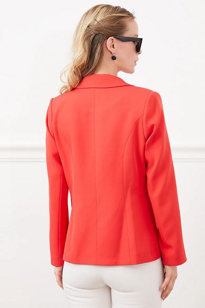 Go Veform Women's Blazer Jacket with Brooch Detail - Pocket, Buttoned Pomegranate ZN5074
