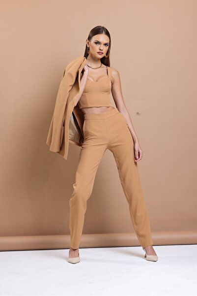 Tangül&Ali'S Moda Evi Camel 3'lü Blazer Takım