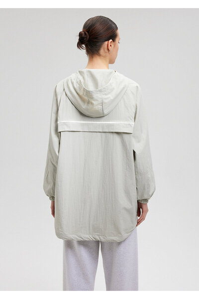 Mavi Kapüşonlu Gri Ceket Oversize / Geniş Kesim 1110320-70078