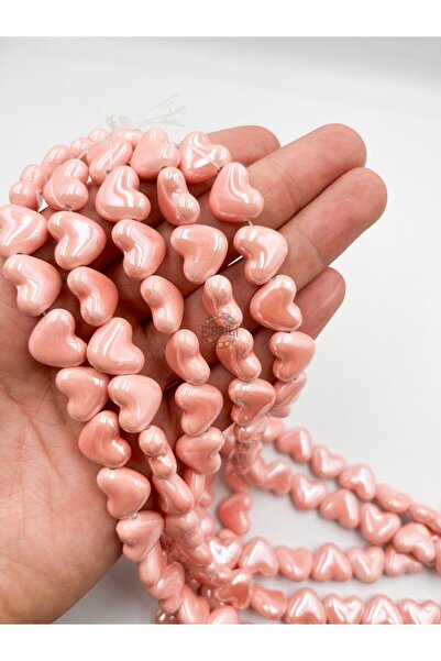 Ebruli Boncuk 12 mm Kalp Yandan Delikli 5’li Seramik Porselen Takı Yapımı Bil...