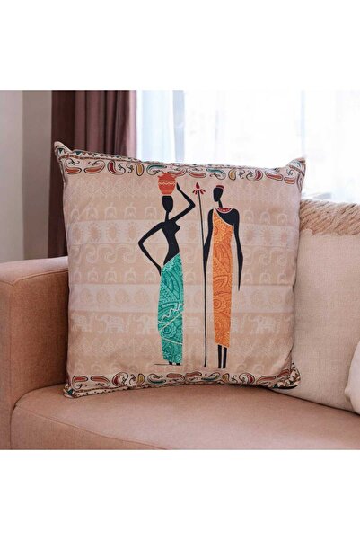 FLAMENCO TEKSTİL غطاء وسادة مطبوع رقمي مزدوج بنمط الفيروز الأفريقي العرقي