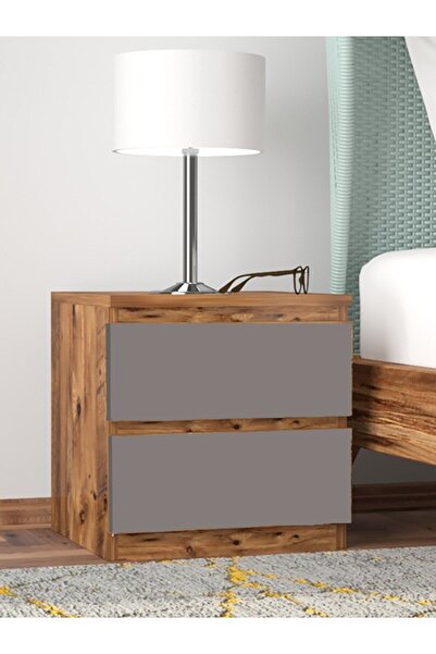 Mbes Mobilya UMUT KOMODİN ANTRASİT GRİ - ATLANTİK ÇAM 45 CM 2 ÇEKMECELİ
