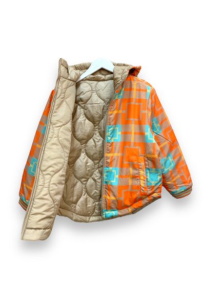 LİTTLE TORTOİSE Girl - Double Sided Usable Plaid Hooded Colored Coat
