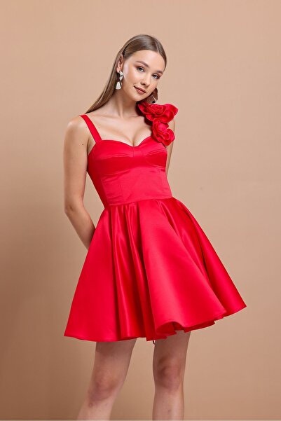 Tangül&Ali'S Moda Evi Askılı Kırmızı Mini Elbise