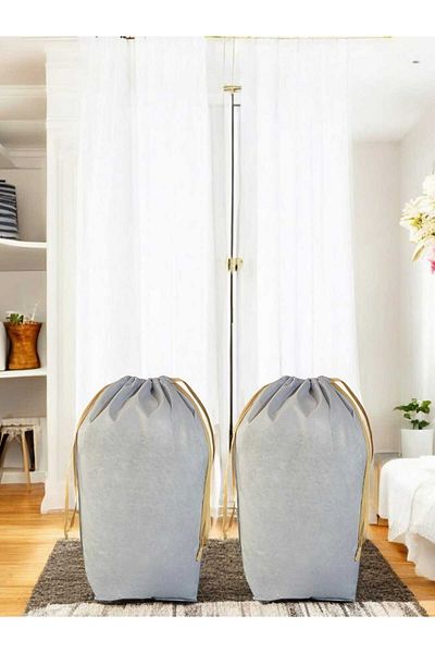 Balkan Room Large 72x62 cm Gray Drawstring Bag Set of 2 - Carry Bag and Pillow Laundry Storage Bag