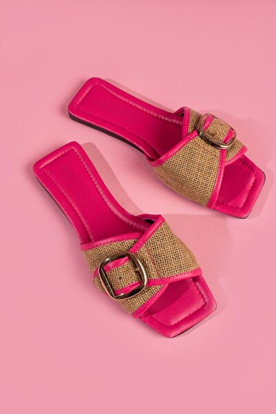 FUGA MODA Papuci Ribas Fuchsia Kermerli Paie - Cataramă Aurie