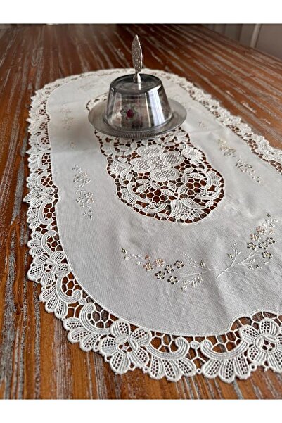 LİMAY 1. مفرش طاولة من مادة PVC من الدرجة - مظهر مطرز بالدانتيل (45 × 83 سم)