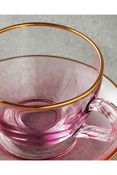 Paşabahçe 6-Person Pink Luster Glass Teacup Set 240cc
