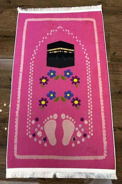 DEKOMOD Decorative Digital Printed Black Non-Slip Base Educational Small Child Prayer Rug Prayer Rack 60x100