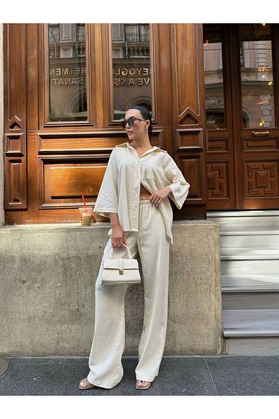 My Blog Fakír Sleeve Ecru csíkos ing és nadrág szett