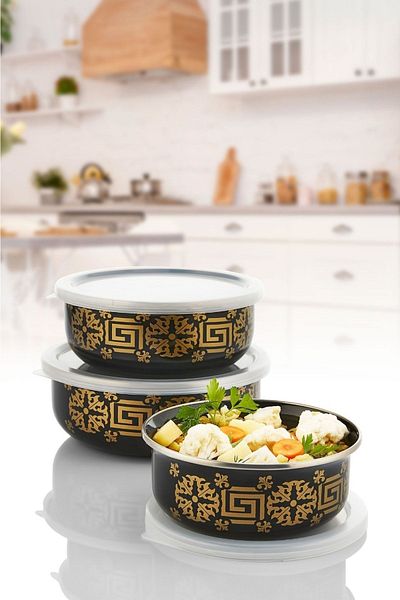 Madame Kitchen Luxury Enamel 3 Size Storage Container, Airtight Enamel Storage Container Organizer