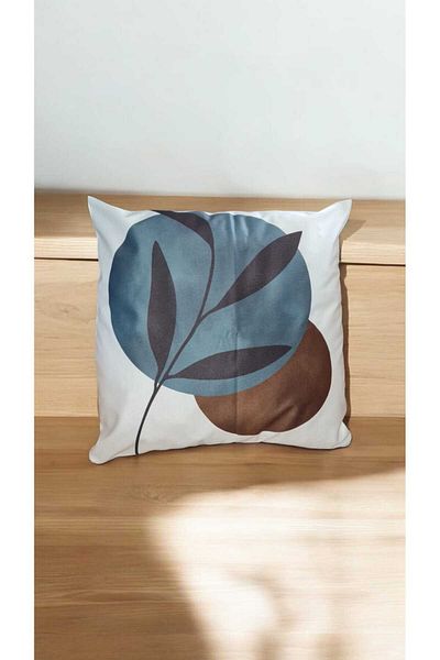 FLAMENCO TEKSTİL Blue Leaves Patterned - Digital Printed Single Throw Pillow