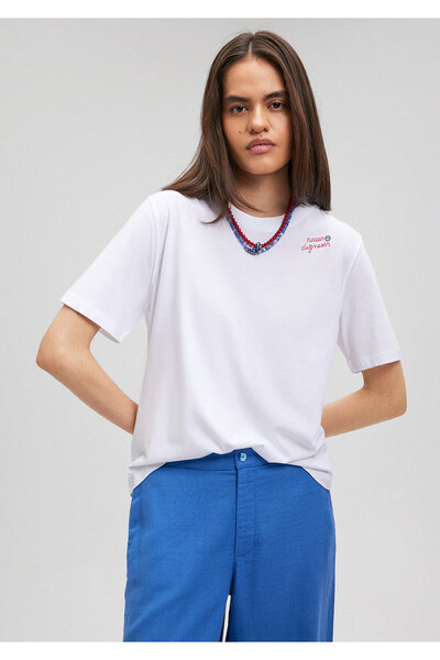 Mavi Biała haftowana koszulka - Nie zapinasz złego oka, regularny krój, 1612737-620