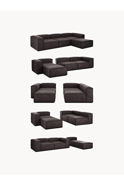 DREAM GARDEN Erduran Mobilya Angelo 4 Modül Modüler Koltuk (3 MODÜL 1 PUF) Nubuk Kumaş Siyah