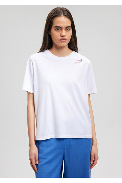 Mavi Biała haftowana koszulka - Nie zapinasz złego oka, regularny krój, 1612737-620