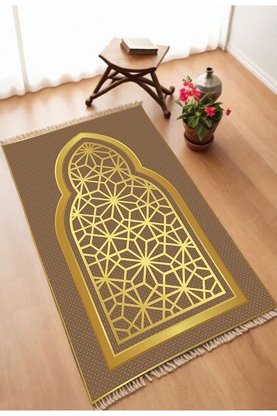 DEKOMOD Decorative Digital Printed Black Non-Slip Base Prayer Rug Prayer Rack 75x120