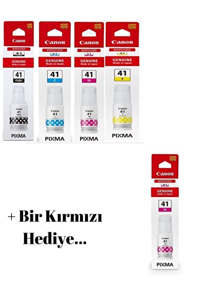 Canon Gı41 Pixma G3420 Orjinal 4 Renk Mürekkep Seti + 1 Kırmızı Hediye Gı-41 ...