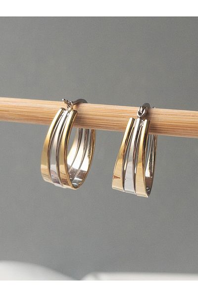 Siya Silver Two Colors Inline Tarnish Resistant Steel Oval Earrings
