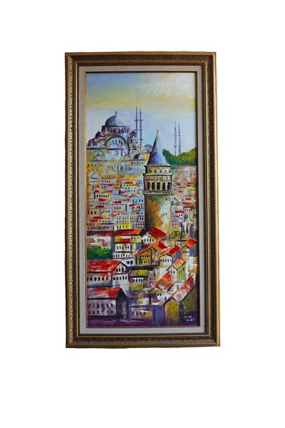 Asmin Sanat Evi Galata Kulesi Orijinal Yağlı Boya 40 X 90