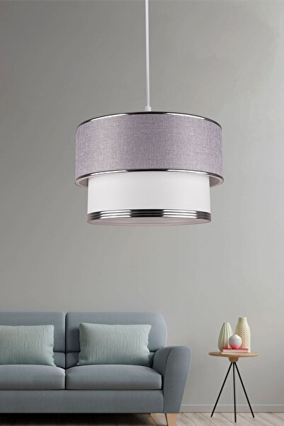 Eslight Stone Gümüş Şerit Açık Gri Sarkıt Pasta Avize