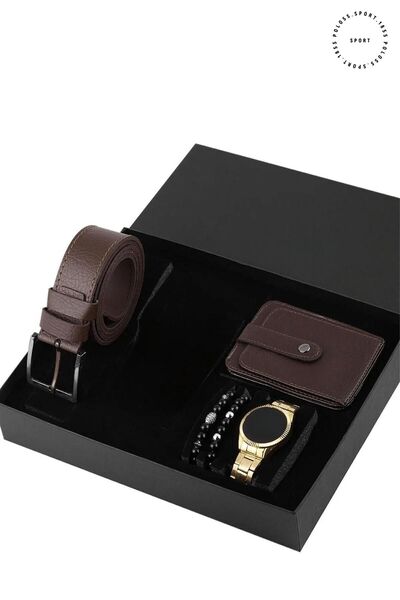 polo55.sport.1855 Özel Kutusunda Erkek Saat, Kemer, Cüzdan, Bileklik Seti
