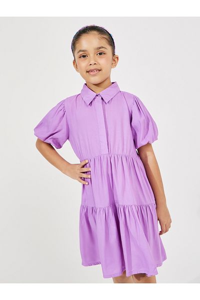 Styli Solid Shirt Dress with Button Placket