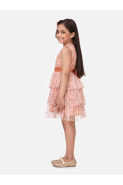 Styli Mesh Insert Spot Print Layered Mini Dress