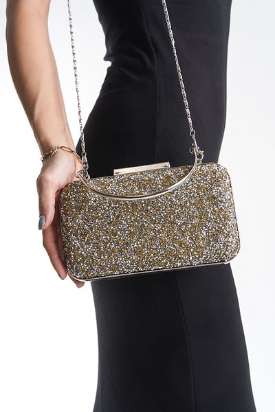 Moda Değirmeni Geantă de seară de damă aurie cu detalii în piatră - BG1175-310-0012