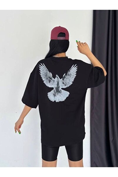 PALPİTO Pigeon Štampano Unisex crna Oversize kroj majica