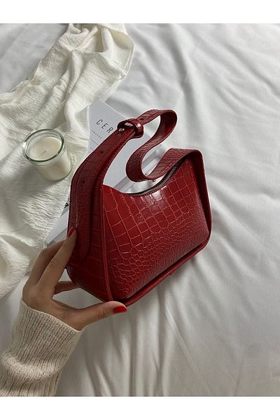 ELFCO Geantă baghetă roșie cu model de crocodil de damă