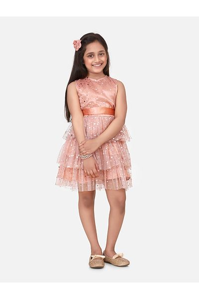 Styli Mesh Insert Spot Print Layered Mini Dress
