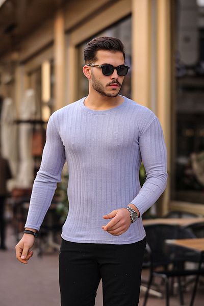 comstar Ανδρικό Μπλουζάκι Crew Neck Jacquard Εποχής Στενό Λιλά
