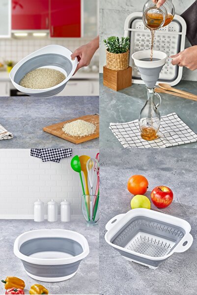 Poomy مجموعة مصفاة حوض المطبخ القابلة للطي مكونة من 4 قطع - مجموعة مهر الأكورديون