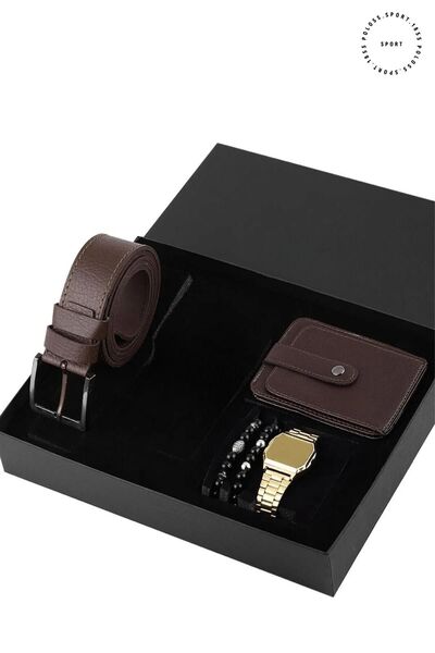 polo55.sport.1855 Özel Kutusunda Erkek Saat, Kemer, Cüzdan, Bileklik Seti